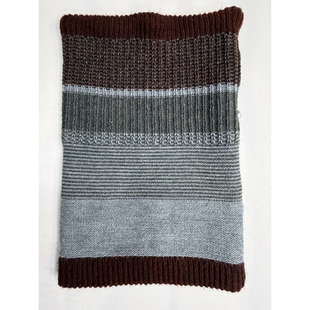 Angora Barcelona Striped Knit Neck Warmer Snood Brown Grey Made in Spain cozy